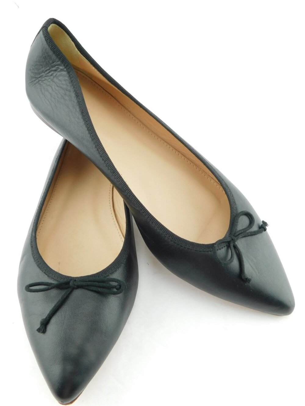 J Crew Black Leather Bow Pointed Ballet Flats 8.5